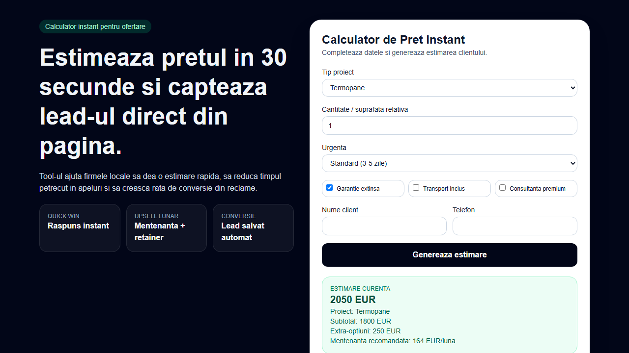 Captură ecran Calculator de Preț Instant