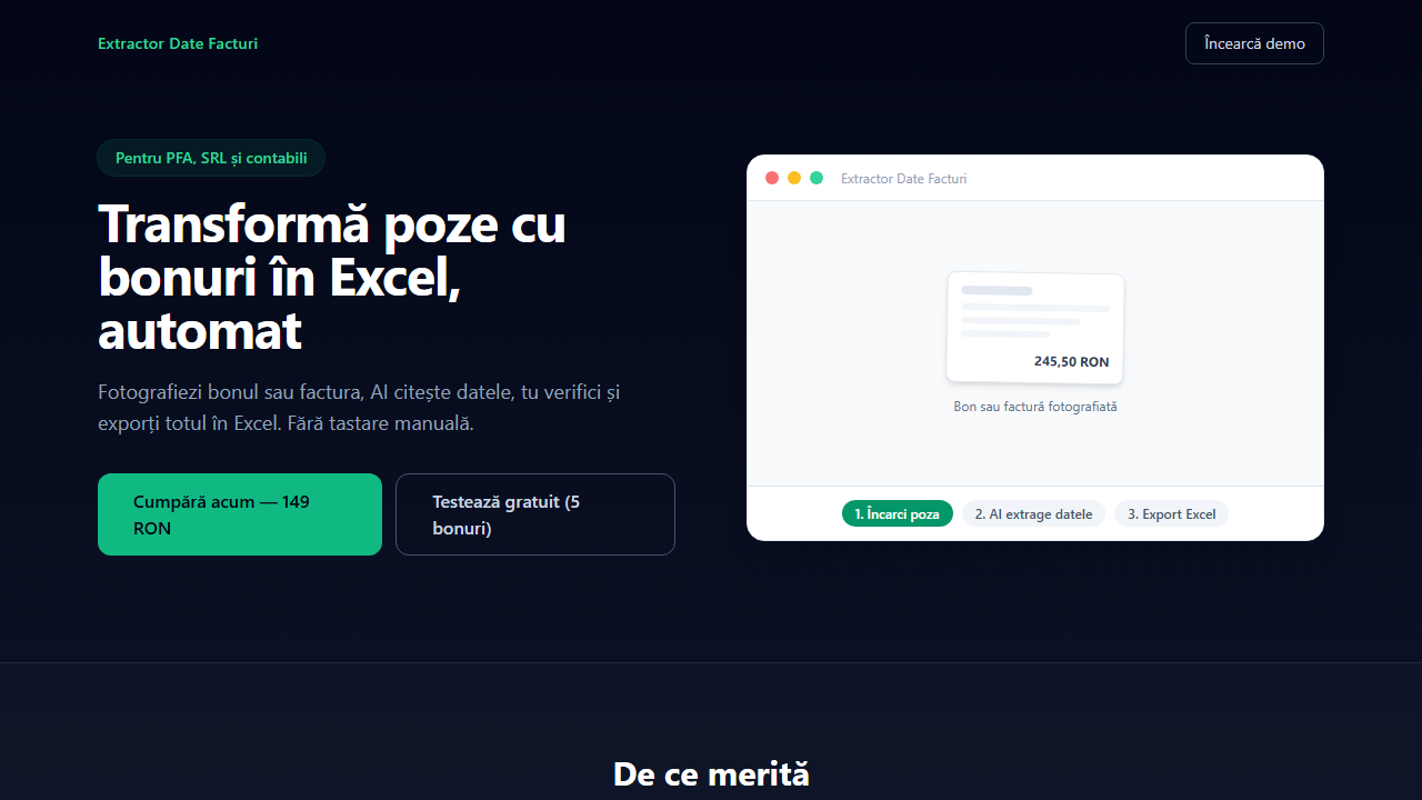 Captură ecran Extractor Date Facturi