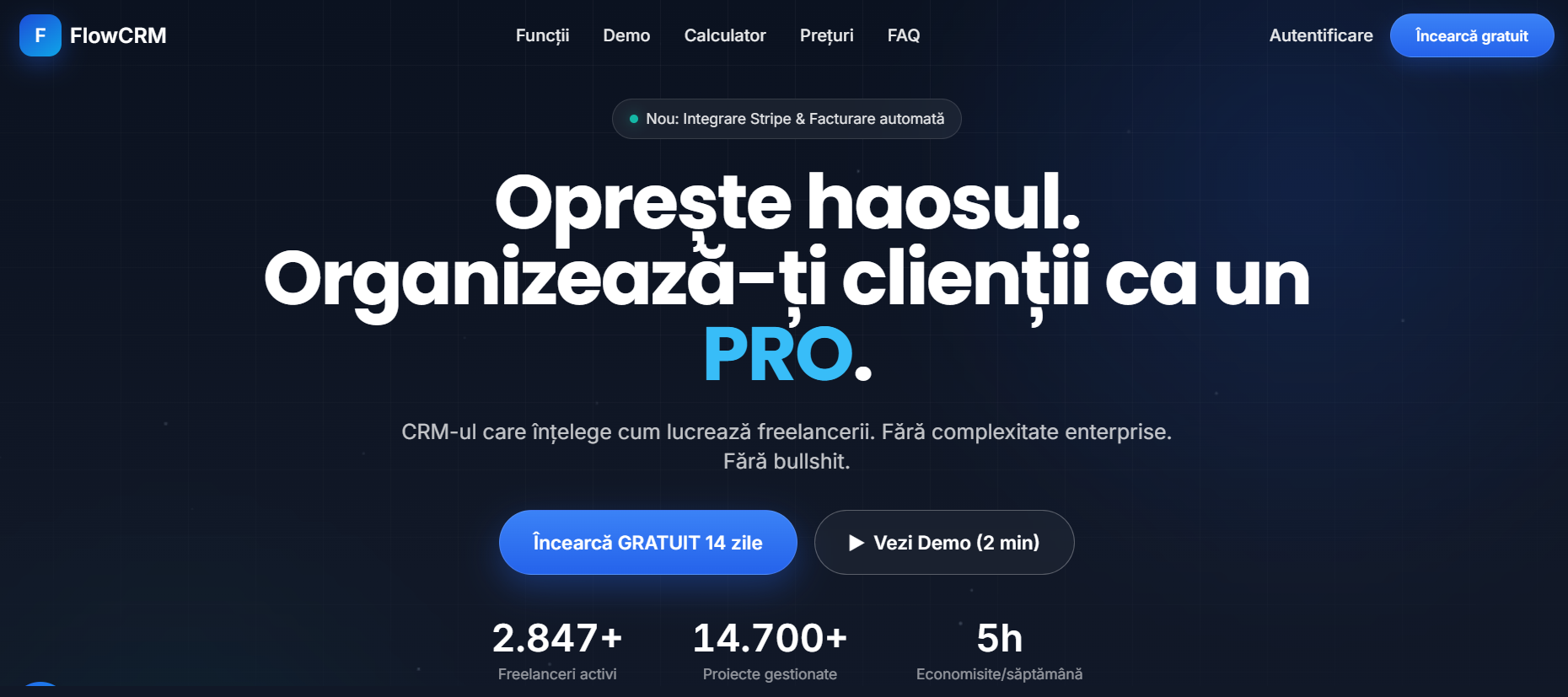 Captură ecran FlowCRM - CRM