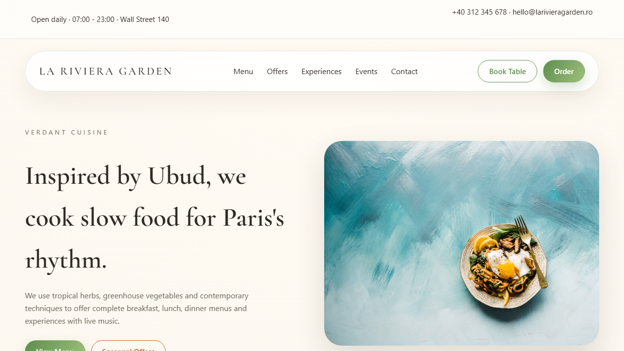 Captură ecran La Riviera Garden – Șablon site restaurant boutique