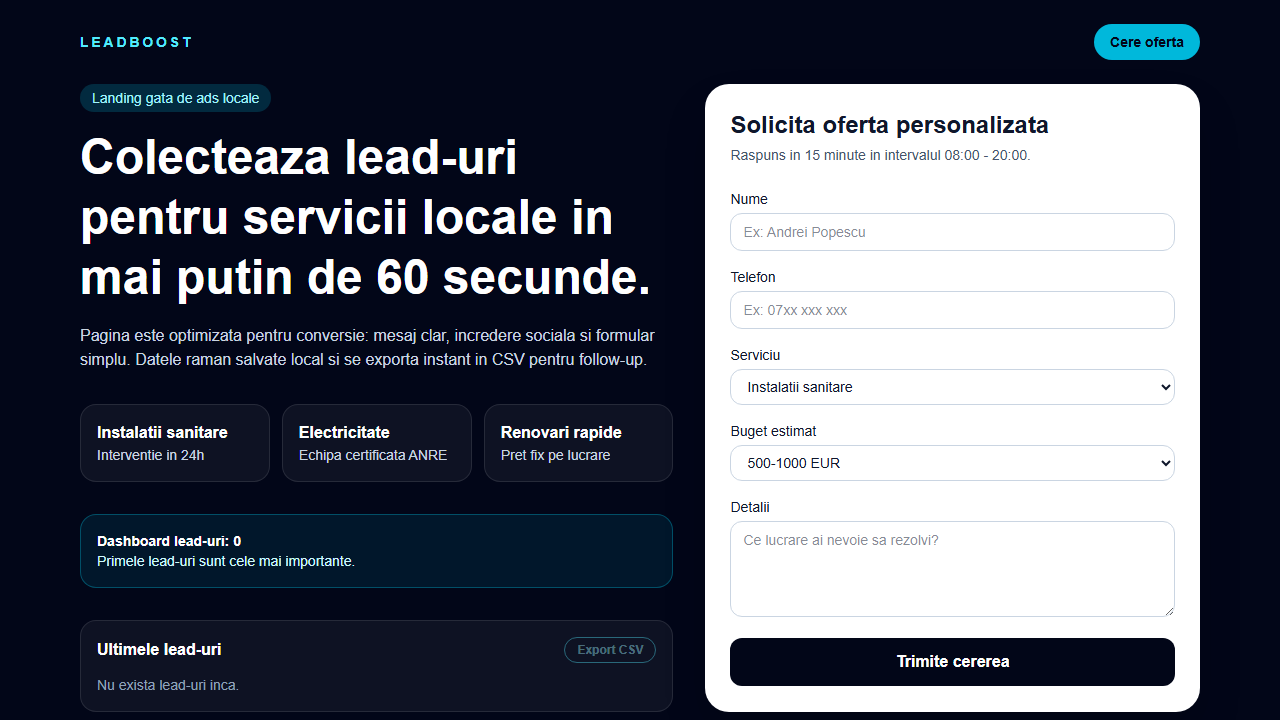 Captură ecran LeadBoost
