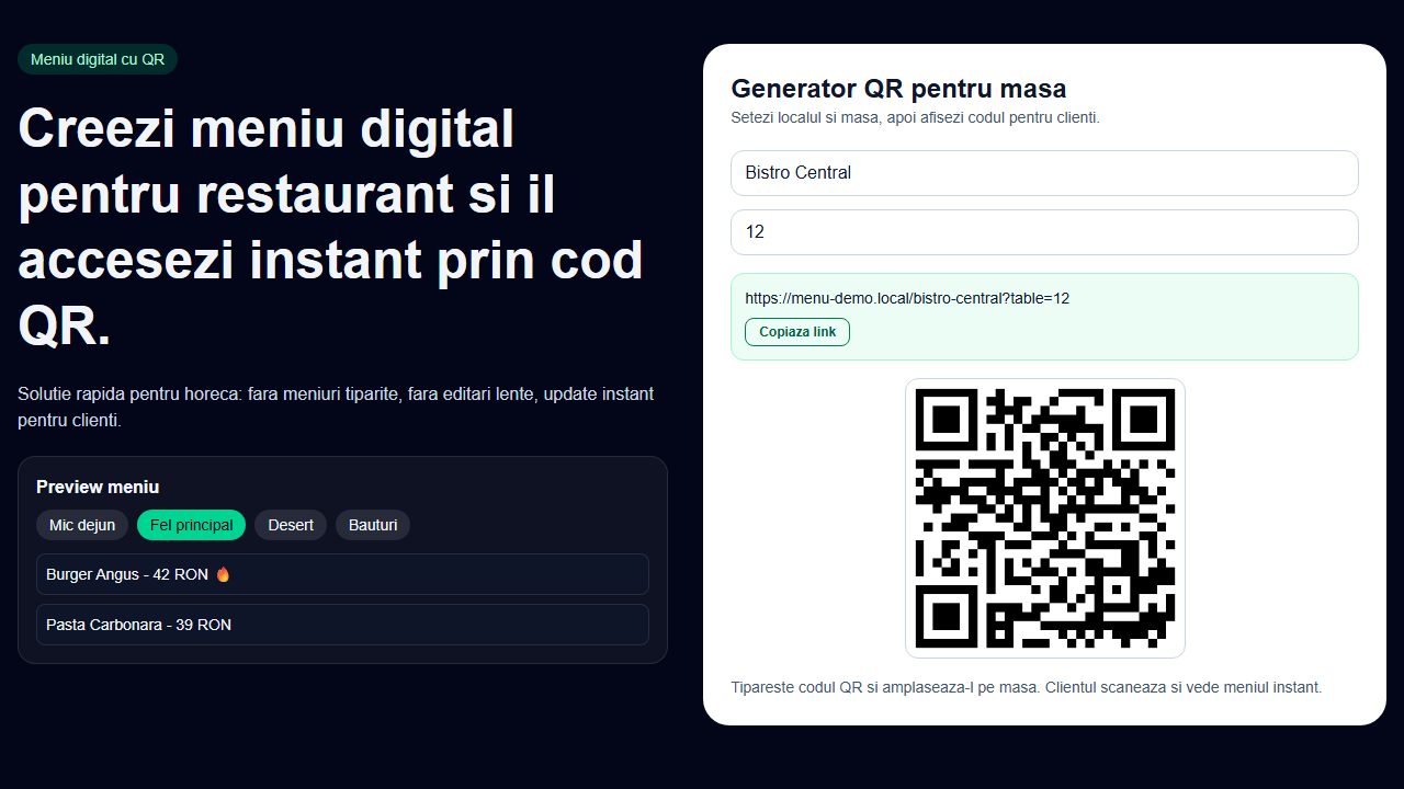 Captură ecran Meniu Digital QR