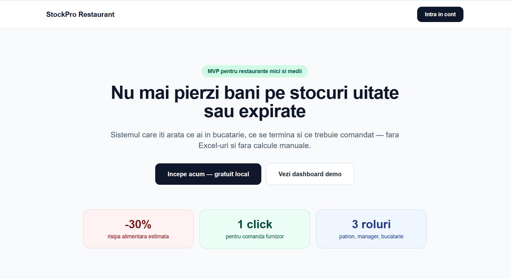 Captură ecran Restaurant AI Stock MVP