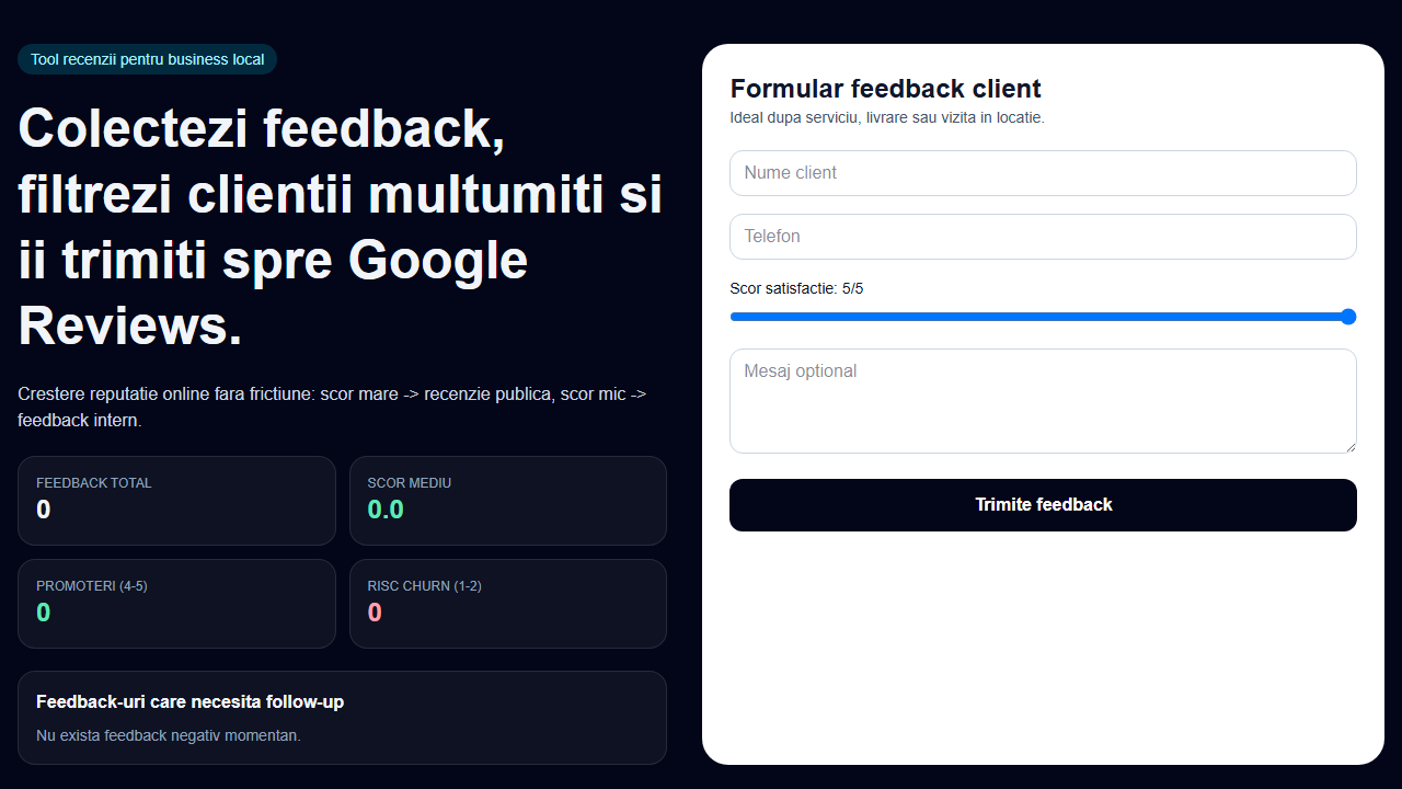 Captură ecran Tool recenzii și feedback